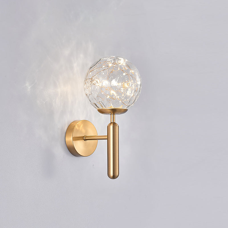 Postmodern Wall Sconce Ball LED Starry Wall Lighting with Glass Shade for Bedroom Brass Prismatic Glass Clearhalo 'Cast Iron' 'Glass' 'Industrial' 'Modern wall lights' 'Modern' 'Tiffany' 'Traditional wall lights' 'Wall Lamps & Sconces' 'Wall Lights' Lighting' 2468481