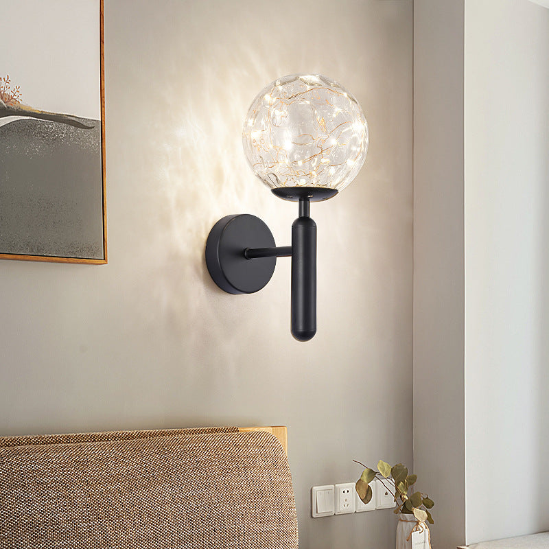 Postmodern Wall Sconce Ball LED Starry Wall Lighting with Glass Shade for Bedroom Clearhalo 'Cast Iron' 'Glass' 'Industrial' 'Modern wall lights' 'Modern' 'Tiffany' 'Traditional wall lights' 'Wall Lamps & Sconces' 'Wall Lights' Lighting' 2468482