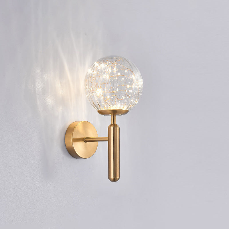 Postmodern Wall Sconce Ball LED Starry Wall Lighting with Glass Shade for Bedroom Brass Ribbed Glass Clearhalo 'Cast Iron' 'Glass' 'Industrial' 'Modern wall lights' 'Modern' 'Tiffany' 'Traditional wall lights' 'Wall Lamps & Sconces' 'Wall Lights' Lighting' 2468483