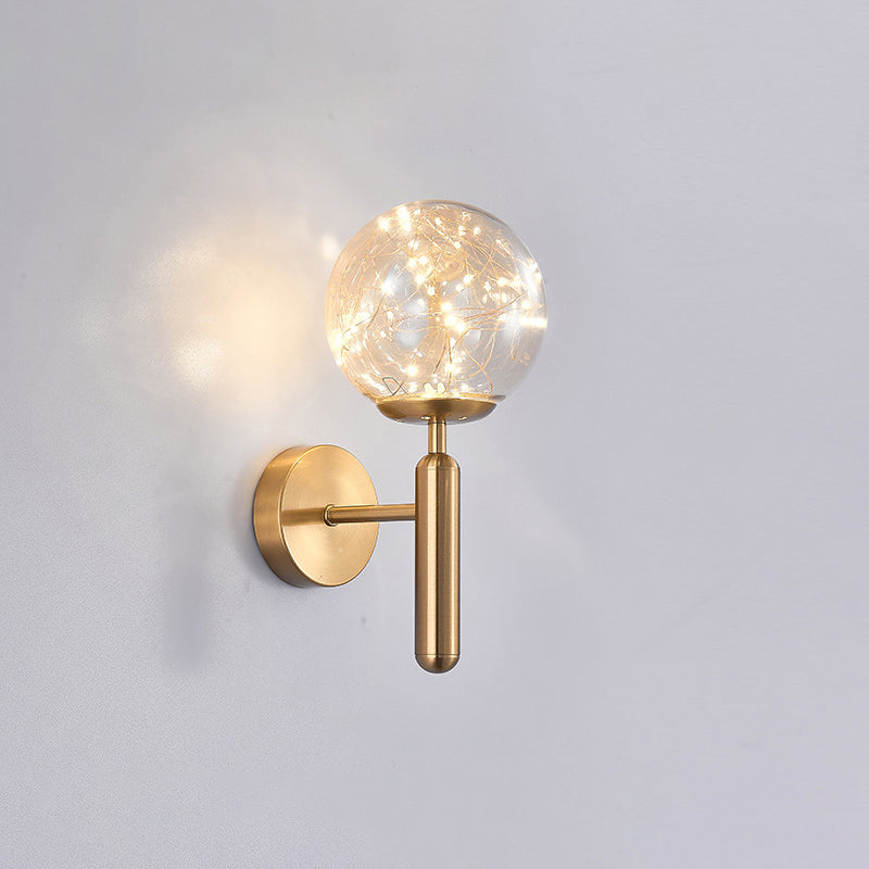 Postmodern Wall Sconce Ball LED Starry Wall Lighting with Glass Shade for Bedroom Brass Stained Glass Clearhalo 'Cast Iron' 'Glass' 'Industrial' 'Modern wall lights' 'Modern' 'Tiffany' 'Traditional wall lights' 'Wall Lamps & Sconces' 'Wall Lights' Lighting' 2468485