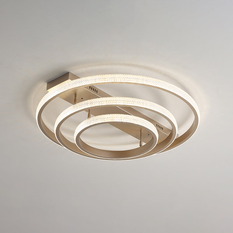 Champagne Loop Shaped Flush Mount Light Modern Metal Semi Flush Mounted Ceiling LED Light Champagne 33.5" Round Clearhalo 'Ceiling Lights' 'Close To Ceiling Lights' 'Close to ceiling' Lighting' 2468569