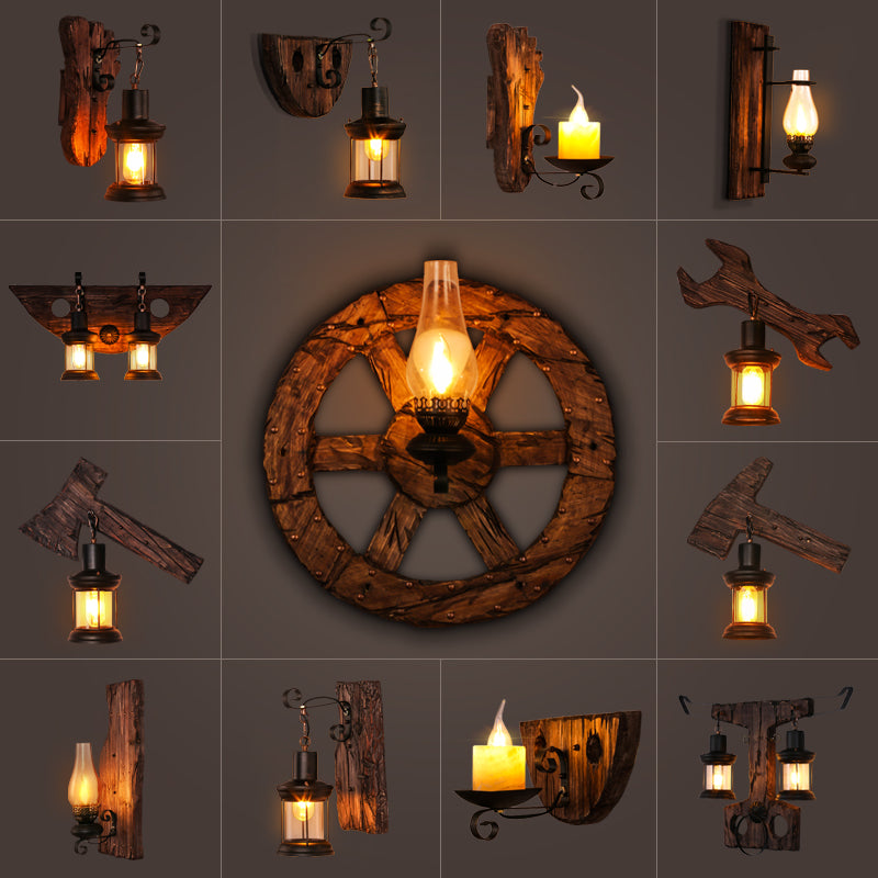 Nautical Geometrical Wall Lamp Wooden Wall Mount Lighting Fixture for Living Room Clearhalo 'Industrial wall lights' 'Industrial' 'Middle century wall lights' 'Rustic wall lights' 'Tiffany' 'Wall Lamps & Sconces' 'Wall Lights' Lighting' 2468593