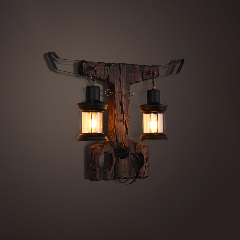 Nautical Geometrical Wall Lamp Wooden Wall Mount Lighting Fixture for Living Room Distressed Wood Cow Clearhalo 'Industrial wall lights' 'Industrial' 'Middle century wall lights' 'Rustic wall lights' 'Tiffany' 'Wall Lamps & Sconces' 'Wall Lights' Lighting' 2468597