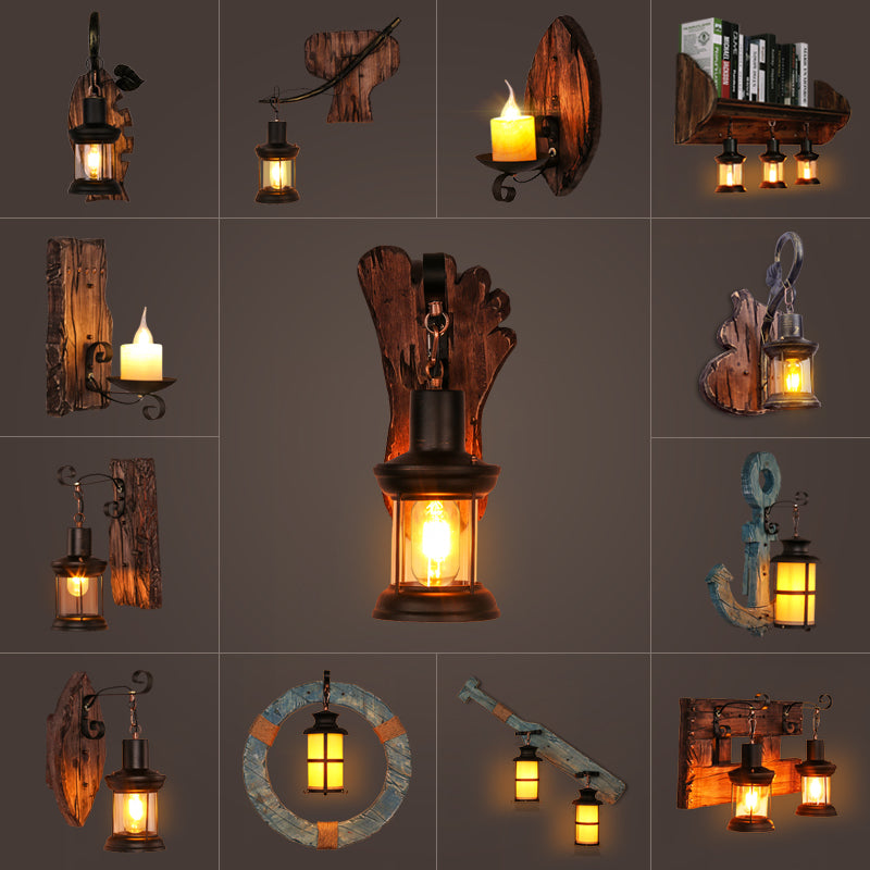 Nautical Geometrical Wall Lamp Wooden Wall Mount Lighting Fixture for Living Room Clearhalo 'Industrial wall lights' 'Industrial' 'Middle century wall lights' 'Rustic wall lights' 'Tiffany' 'Wall Lamps & Sconces' 'Wall Lights' Lighting' 2468598