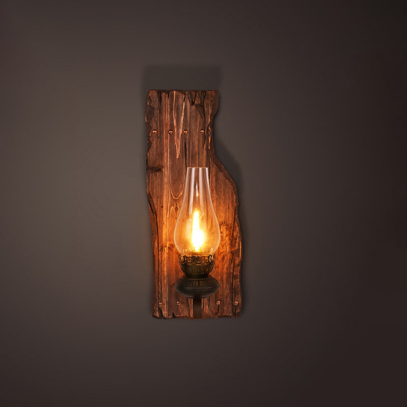 Nautical Geometrical Wall Lamp Wooden Wall Mount Lighting Fixture for Living Room Distressed Wood Wine Glass Clearhalo 'Industrial wall lights' 'Industrial' 'Middle century wall lights' 'Rustic wall lights' 'Tiffany' 'Wall Lamps & Sconces' 'Wall Lights' Lighting' 2468603