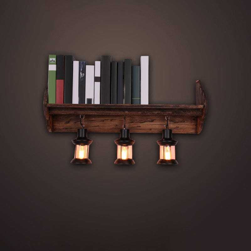 Nautical Geometrical Wall Lamp Wooden Wall Mount Lighting Fixture for Living Room Distressed Wood Bracket Clearhalo 'Industrial wall lights' 'Industrial' 'Middle century wall lights' 'Rustic wall lights' 'Tiffany' 'Wall Lamps & Sconces' 'Wall Lights' Lighting' 2468605