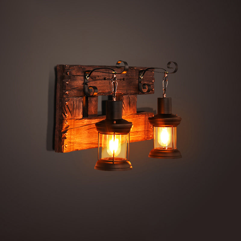 Nautical Geometrical Wall Lamp Wooden Wall Mount Lighting Fixture for Living Room Distressed Wood Trapezoid Clearhalo 'Industrial wall lights' 'Industrial' 'Middle century wall lights' 'Rustic wall lights' 'Tiffany' 'Wall Lamps & Sconces' 'Wall Lights' Lighting' 2468608