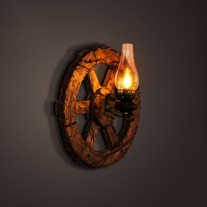 Nautical Geometrical Wall Lamp Wooden Wall Mount Lighting Fixture for Living Room Distressed Wood Rudder Clearhalo 'Industrial wall lights' 'Industrial' 'Middle century wall lights' 'Rustic wall lights' 'Tiffany' 'Wall Lamps & Sconces' 'Wall Lights' Lighting' 2468610