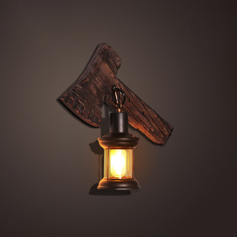 Nautical Geometrical Wall Lamp Wooden Wall Mount Lighting Fixture for Living Room Distressed Wood Axe Clearhalo 'Industrial wall lights' 'Industrial' 'Middle century wall lights' 'Rustic wall lights' 'Tiffany' 'Wall Lamps & Sconces' 'Wall Lights' Lighting' 2468613