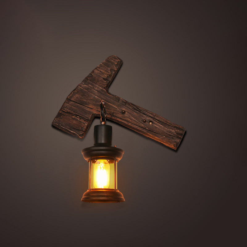 Nautical Geometrical Wall Lamp Wooden Wall Mount Lighting Fixture for Living Room Distressed Wood Hammer Clearhalo 'Industrial wall lights' 'Industrial' 'Middle century wall lights' 'Rustic wall lights' 'Tiffany' 'Wall Lamps & Sconces' 'Wall Lights' Lighting' 2468615