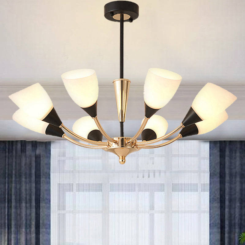 Oval Living Room Ceiling Chandelier Traditional White Glass 3/6/8 Lights Gold Hanging Fixture 8 Gold Clearhalo 'Ceiling Lights' 'Chandeliers' Lighting' options 246865_d9e79829-4046-4a41-a812-6bcbc6c76f8b