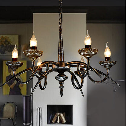 Industrial Candelabra Hanging Pendant 6 Lights Metal Ceiling Chandelier in Black for Bedroom Black Clearhalo 'Ceiling Lights' 'Chandeliers' Lighting' options 246873_4c971e04-601c-47bb-a04b-ef3ffb6da84c
