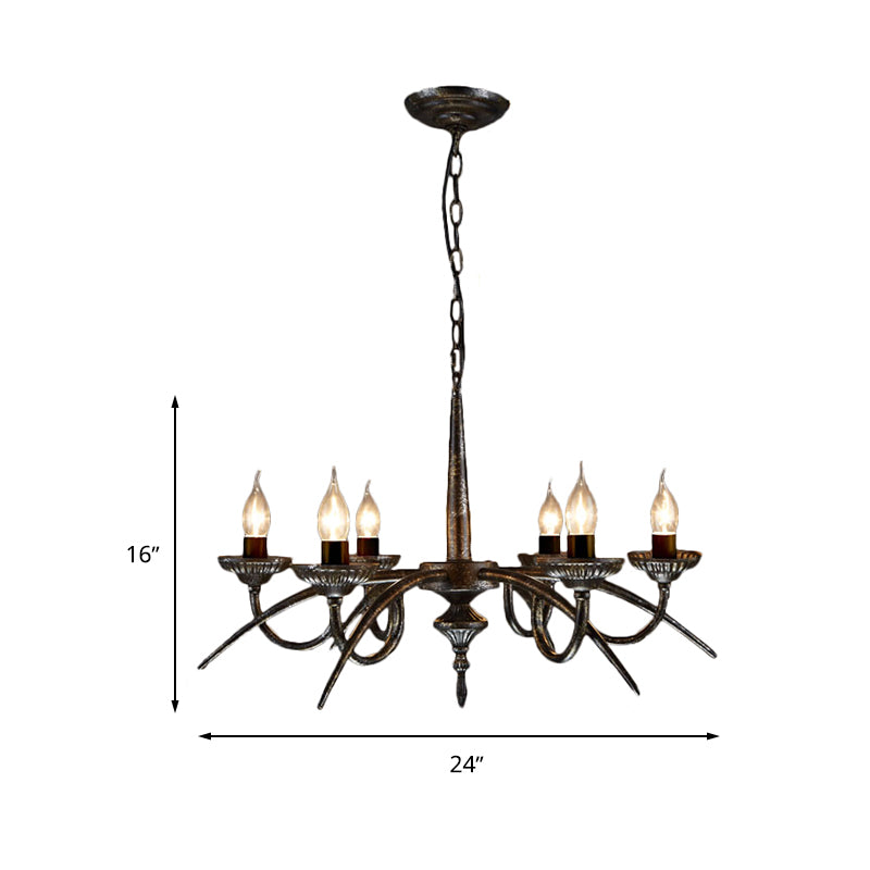 Industrial Candelabra Hanging Pendant 6 Lights Metal Ceiling Chandelier in Black for Bedroom Clearhalo 'Ceiling Lights' 'Chandeliers' Lighting' options 246874