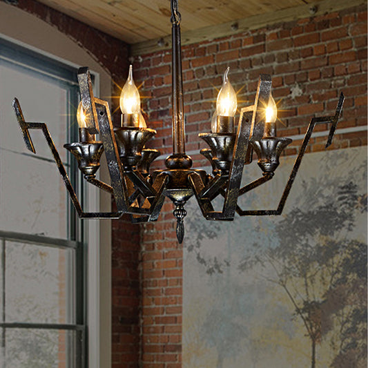 Black 6 Lights Chandelier Lighting Rustic Metal Candelabra Pendant Lamp for Bedroom Clearhalo 'Ceiling Lights' 'Chandeliers' Lighting' options 246885