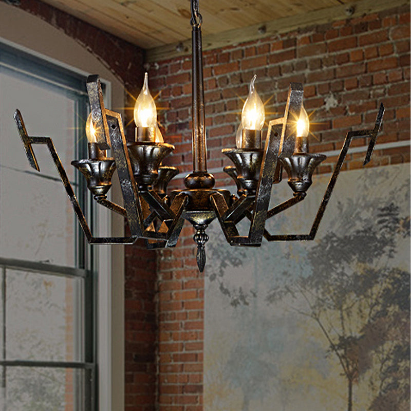 Black 6 Lights Chandelier Lighting Rustic Metal Candelabra Pendant Lamp for Bedroom Black Clearhalo 'Ceiling Lights' 'Chandeliers' Lighting' options 246885_d6050833-727b-435b-b804-abe421c4ae91