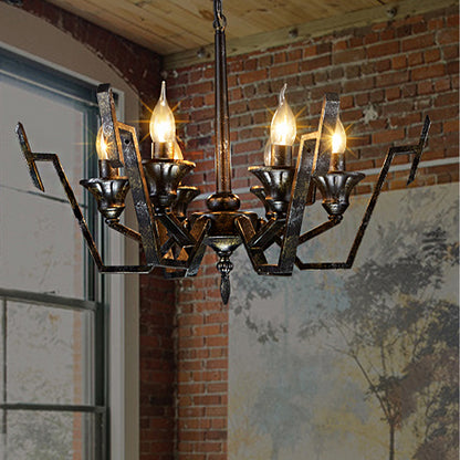Black 6 Lights Chandelier Lighting Rustic Metal Candelabra Pendant Lamp for Bedroom Black Clearhalo 'Ceiling Lights' 'Chandeliers' Lighting' options 246885_d6050833-727b-435b-b804-abe421c4ae91