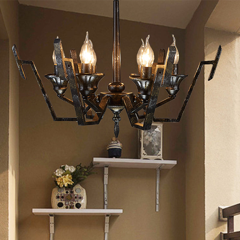 Black 6 Lights Chandelier Lighting Rustic Metal Candelabra Pendant Lamp for Bedroom Clearhalo 'Ceiling Lights' 'Chandeliers' Lighting' options 246886