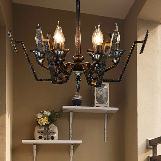 Black 6 Lights Chandelier Lighting Rustic Metal Candelabra Pendant Lamp for Bedroom Clearhalo 'Ceiling Lights' 'Chandeliers' Lighting' options 246886