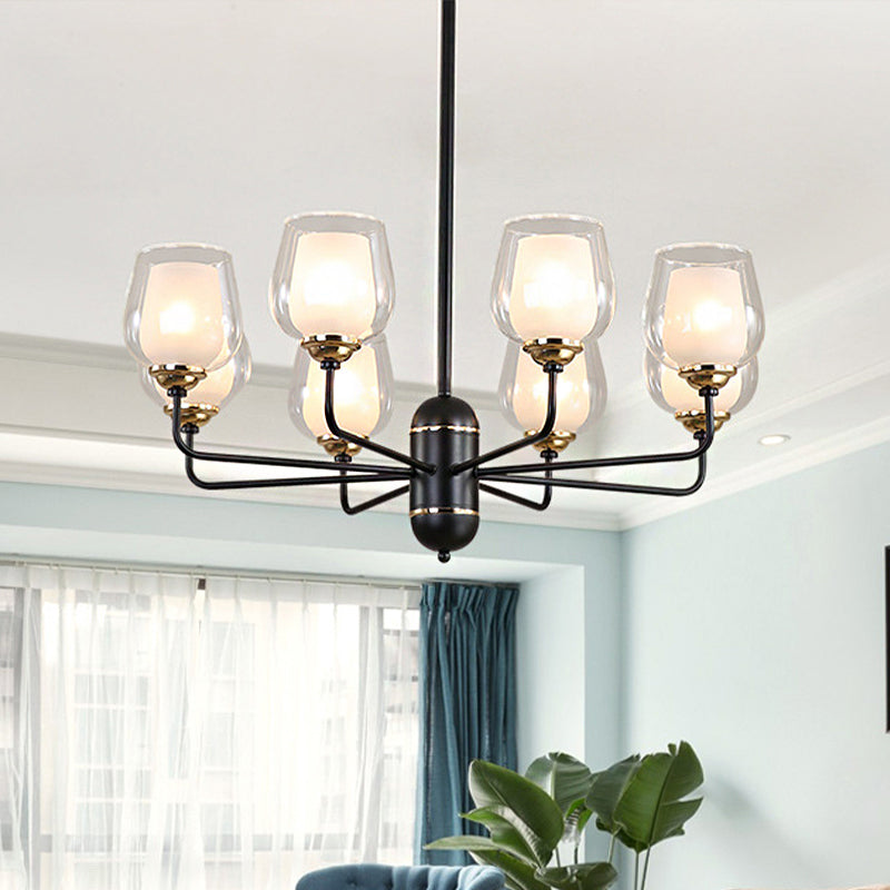 3/6/8 Lights Clear Glass Hanging Chandelier Traditional Black Cup Shape Living Room Pendant Light Fixture 8 Black Clearhalo 'Ceiling Lights' 'Chandeliers' 'Glass shade' 'Glass' Lighting' 246948
