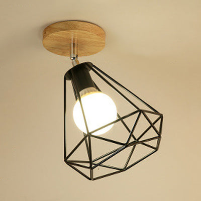 1 Light Adjustable Squared/Globe Ceiling Mounted Light with Cage Shade Industrial Black Metal Semi Flush Light for Corridor Black Diamond Clearhalo 'Ceiling Lights' 'Close To Ceiling Lights' 'Close to ceiling' 'Flush mount' 'Industrial Flush Mount' Lighting' 24695