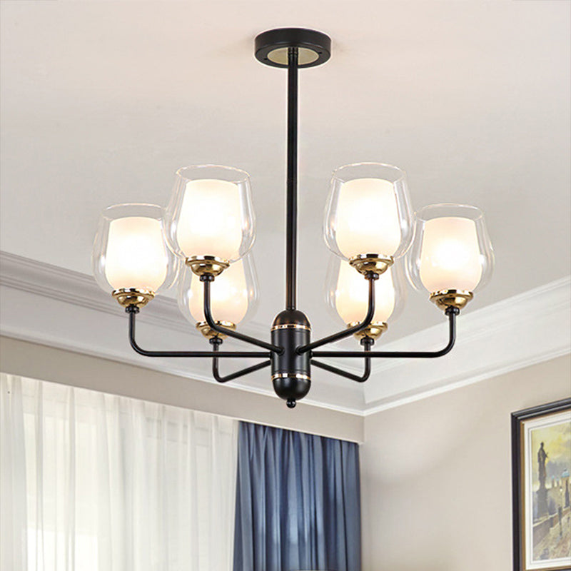 3/6/8 Lights Clear Glass Hanging Chandelier Traditional Black Cup Shape Living Room Pendant Light Fixture Clearhalo 'Ceiling Lights' 'Chandeliers' 'Glass shade' 'Glass' Lighting' 246951