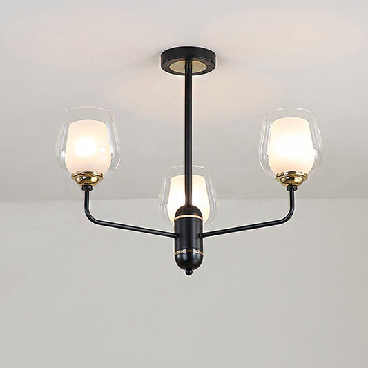 3/6/8 Lights Clear Glass Hanging Chandelier Traditional Black Cup Shape Living Room Pendant Light Fixture 3 Black Clearhalo 'Ceiling Lights' 'Chandeliers' 'Glass shade' 'Glass' Lighting' 246952