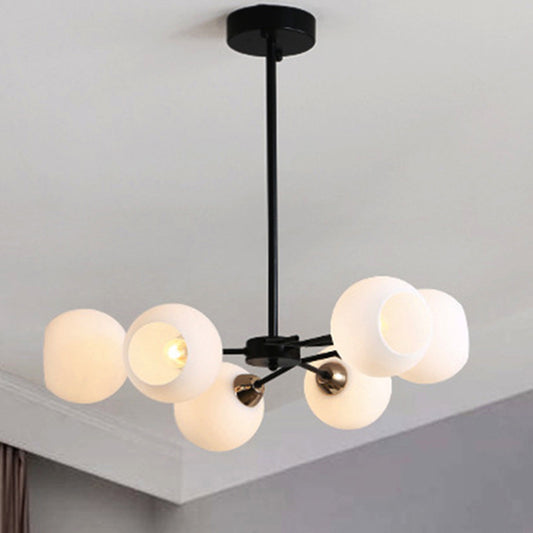 Black Globe Shade Chandelier Lamp Traditional White Glass 6/12/18 Lights Living Room Hanging Light with Sputnik Design 6 White
