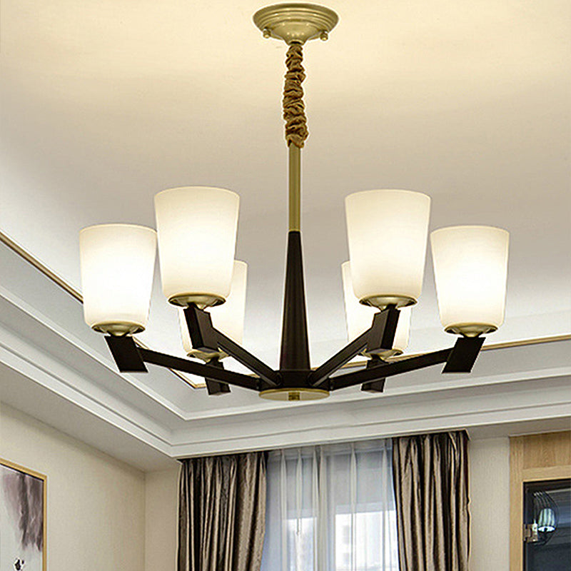 Cone Frosted Glass Light Chandelier Traditional 6/8/12 Lights Living Room Pendant Lighting in Black Clearhalo 'Ceiling Lights' 'Chandeliers' 'Glass shade' 'Glass' Lighting' 246965