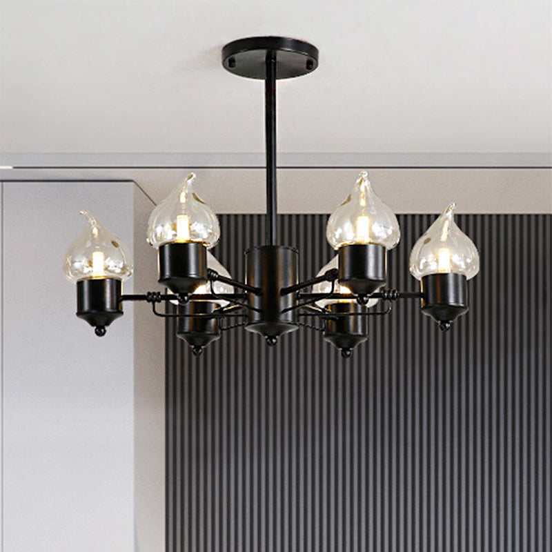 Candle Clear Glass Chandelier Lighting Traditional 3/6/8 Lights Living Room Pendant Lighting in Black 6 Black Clearhalo 'Ceiling Lights' 'Chandeliers' 'Glass shade' 'Glass' Lighting' 246972