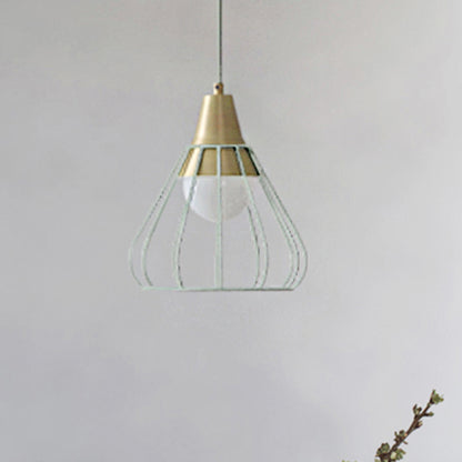 Metal Cone Pendant Lighting Modern 1 Light Hanging Ceiling Lamp Fixture with White/Black Wire-Cage Shade, 9"/13" Wide White 9" Clearhalo 'Ceiling Lights' 'Modern Pendants' 'Modern' 'Pendant Lights' 'Pendants' Lighting' 246996