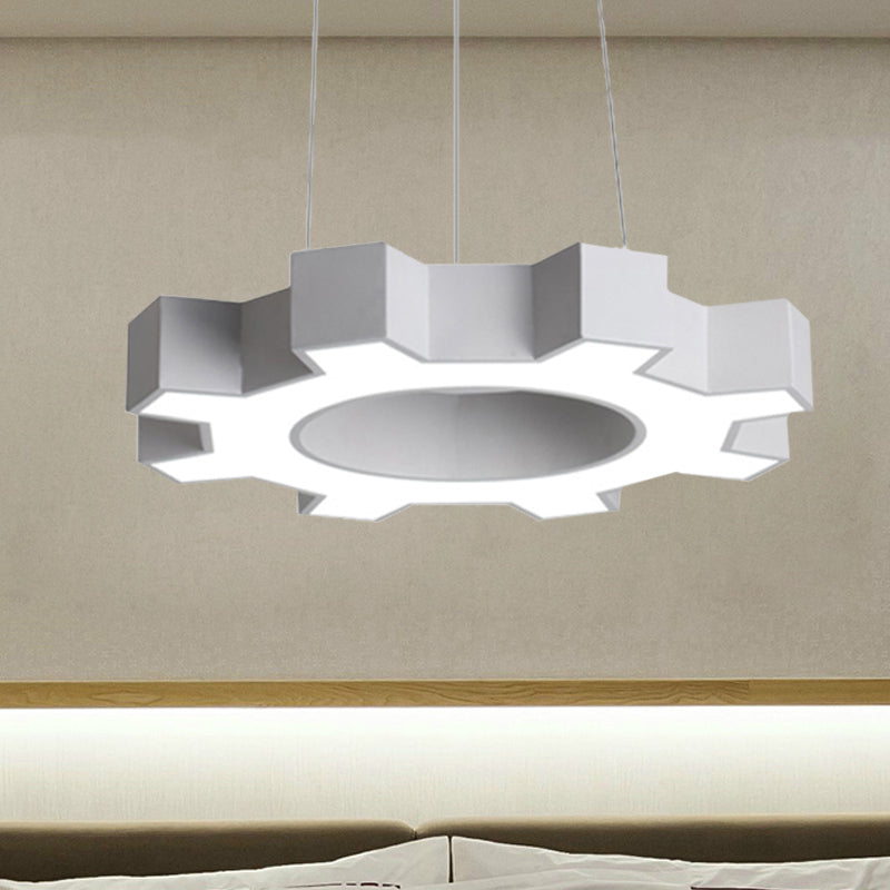 23.5"/31.5" Wide Gear Shape Pendant Lamp Contemporary Metal Led White/Black Hanging Ceiling Light for Gym in White/Warm Light White Clearhalo 'Ceiling Lights' 'Modern Pendants' 'Modern' 'Pendant Lights' 'Pendants' Lighting' 247061
