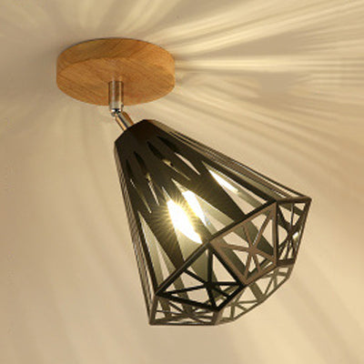 Black 1 Bulb Ceiling Light Fixture Vintage Industrial Metallic Cylinder/Square Cage Semi Flush Light for Bedroom Black Diamond Clearhalo 'Ceiling Lights' 'Close To Ceiling Lights' 'Close to ceiling' 'Semi-flushmount' Lighting' 24708