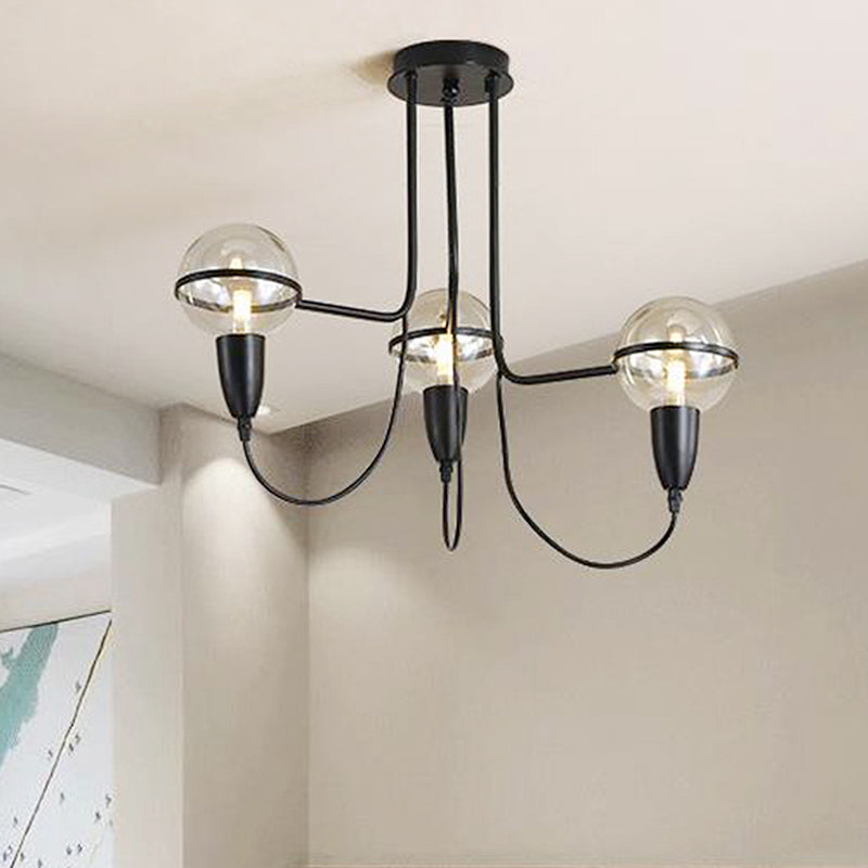 3 Lights Ceiling Lighting Traditional Globe Clear Glass Cluster Pendant in Black for Bedroom Black Clearhalo 'Ceiling Lights' 'Chandeliers' 'Glass shade' 'Glass' 'Pendant Lights' Lighting' 247100