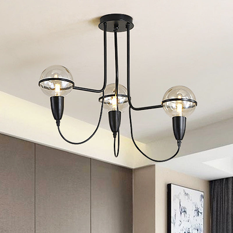 3 Lights Ceiling Lighting Traditional Globe Clear Glass Cluster Pendant in Black for Bedroom Clearhalo 'Ceiling Lights' 'Chandeliers' 'Glass shade' 'Glass' 'Pendant Lights' Lighting' 247101