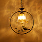 Black Round/Oval Ceiling Light Classic Metal 1 Light Living Room Pendant Lighting Fixture with Flower Shade and Bird Clearhalo 'Ceiling Lights' 'Pendant Lights' 'Pendants' Lighting' 247108