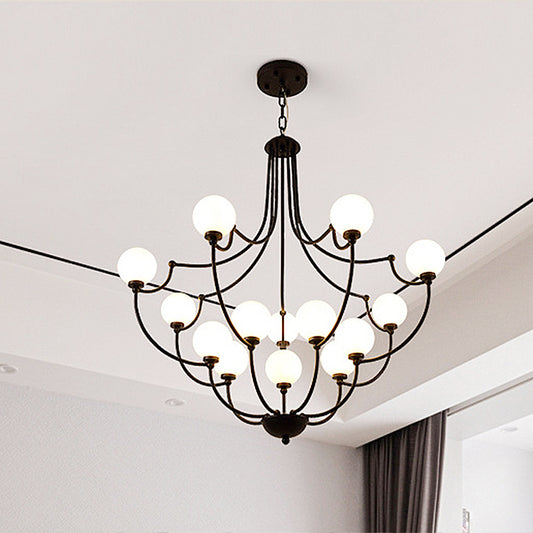 Black 14 Lights Chandelier Light Fixture Traditional Frosted Glass Molecular Pendant Lamp for Living Room Clearhalo 'Ceiling Lights' 'Chandeliers' Lighting' options 247110