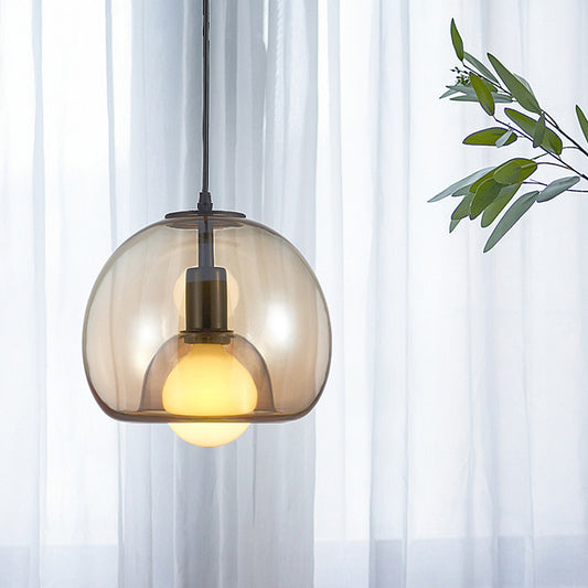 Dome Suspension Pendant Contemporary Amber/Smoke Glass 1 Light Black Hanging Lamp Fixture for Bedroom Amber Clearhalo 'Ceiling Lights' 'Chandeliers' 'Glass shade' 'Glass' 'Modern Pendants' 'Modern' 'Pendant Lights' 'Pendants' Lighting' 247114