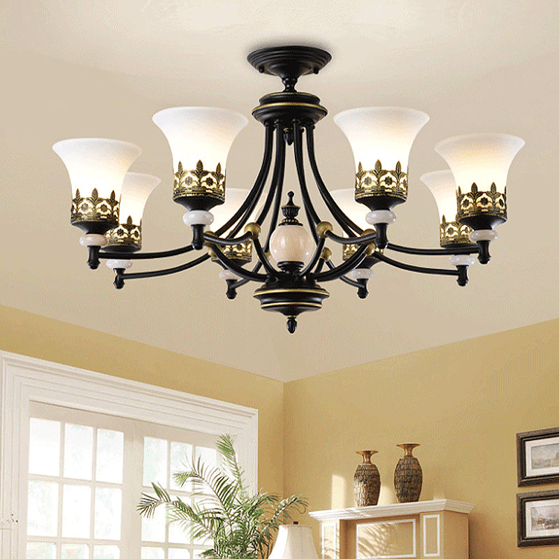 Bronze Bell Chandelier Lamp Traditional Frosted Glass 3/5/6 Lights Living Room Hanging Light Clearhalo 'Ceiling Lights' 'Chandeliers' 'Glass shade' 'Glass' 'Pendant Lights' Lighting' 247157