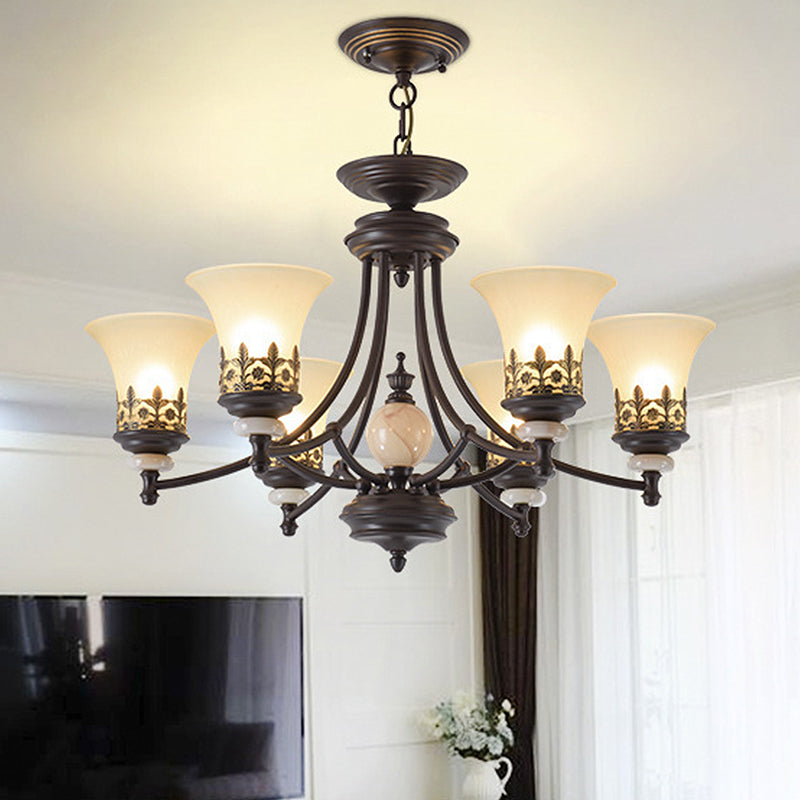 Bronze Bell Chandelier Lamp Traditional Frosted Glass 3/5/6 Lights Living Room Hanging Light Clearhalo 'Ceiling Lights' 'Chandeliers' 'Glass shade' 'Glass' 'Pendant Lights' Lighting' 247158