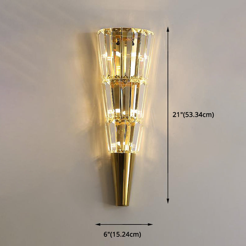 Layered Wall Mount Lighting Vintage Style Clear Crystal 6/8 Lights Golden Wall Sconce for Living Room, 21"/27.5" Height - Clearhalo - 'Modern wall lights' - 'Modern' - 'Wall Lamps & Sconces' - 'Wall Lights' - Lighting' - 2471995