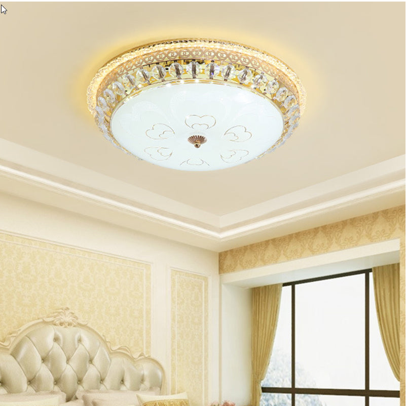 16"/19.5" W Round Flush Mount Light Bedroom Opal Glass LED Modern Flush Ceiling Light with Crystal Accent in Gold Clearhalo 'Ceiling Lights' 'Close To Ceiling Lights' 'Close to ceiling' 'Flush mount' Lighting' 2472388
