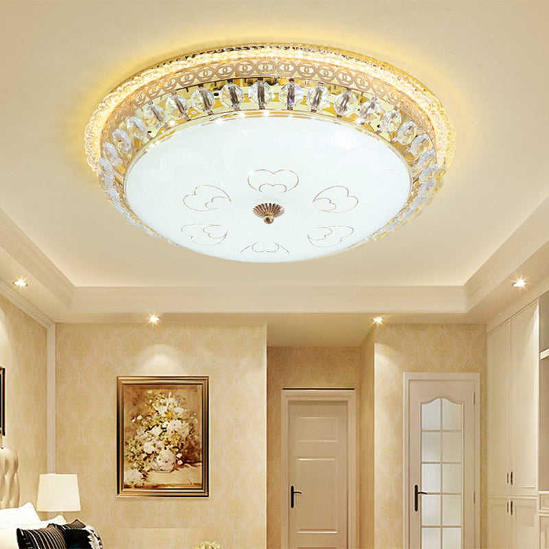 16"/19.5" W Round Flush Mount Light Bedroom Opal Glass LED Modern Flush Ceiling Light with Crystal Accent in Gold Gold A Clearhalo 'Ceiling Lights' 'Close To Ceiling Lights' 'Close to ceiling' 'Flush mount' Lighting' 2472389