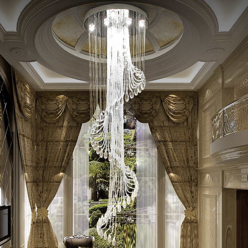 Crystal Spiral Cluster Pendant Lamp Modernist 13 Lights Living Room LED Hanging Light Kit in Silver Clearhalo 'Ceiling Lights' 'Modern Pendants' 'Modern' 'Pendant Lights' 'Pendants' Lighting' 2472399