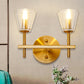 1/2-Light Clear Glass Wall Light Modern Style Gold Cone Bedroom Wall Sconce with Clean-Lined Arm Clearhalo 'Wall Lamps & Sconces' 'Wall Lights' Lighting' 247244