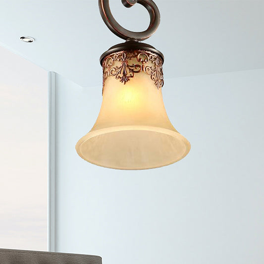 1 Light Flared Pendant Lighting Traditional White Frosted Glass Hanging Light Fixture for Dining Room Clearhalo 'Ceiling Lights' 'Glass shade' 'Glass' 'Pendant Lights' 'Pendants' Lighting' 247274