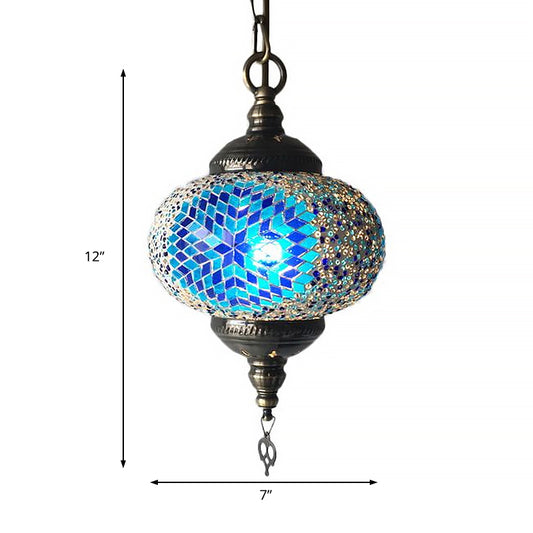 Global Hanging Lamp Traditional 1/2 Heads Red/Blue/Red-Blue Glass Ceiling Pendant Light for Living Room Clearhalo 'Ceiling Lights' 'Glass shade' 'Glass' 'Pendant Lights' 'Pendants' Lighting' 247278