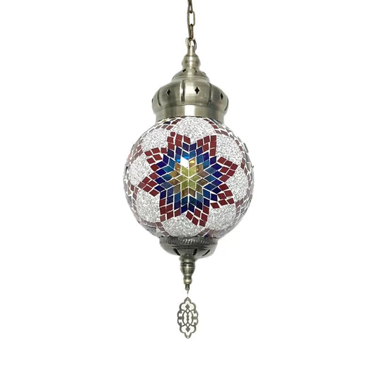 1/4 Bulbs Sphere Ceiling Light Tradition Red/Blue/Gold Glass Suspended Lighting Fixture for Restaurant Clearhalo 'Ceiling Lights' 'Glass shade' 'Glass' 'Pendant Lights' 'Pendants' Lighting' 247305