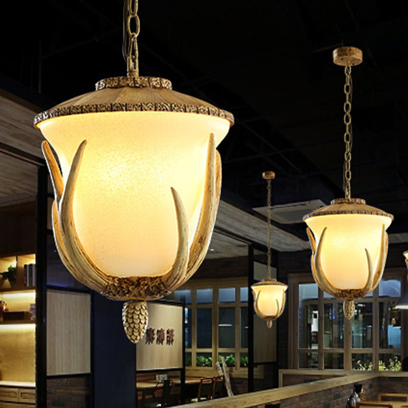 3 Lights Resin Hanging Lamp Country White Cup Shaped Restaurant Cluster Pendant with Elk Pattern Clearhalo 'Ceiling Lights' 'Chandeliers' Lighting' options 247393