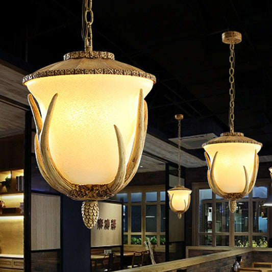 3 Lights Resin Hanging Lamp Country White Cup Shaped Restaurant Cluster Pendant with Elk Pattern Clearhalo 'Ceiling Lights' 'Chandeliers' Lighting' options 247393