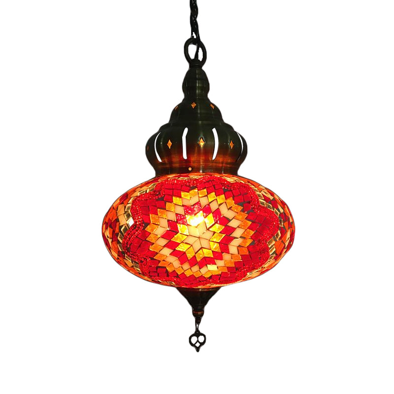 Spherical Ceiling Lamp Vintage White/Red/Blue Glass 1/5 Bulbs Pendant Light Fixture for Coffee House Clearhalo 'Ceiling Lights' 'Glass shade' 'Glass' 'Pendant Lights' 'Pendants' Lighting' 247419